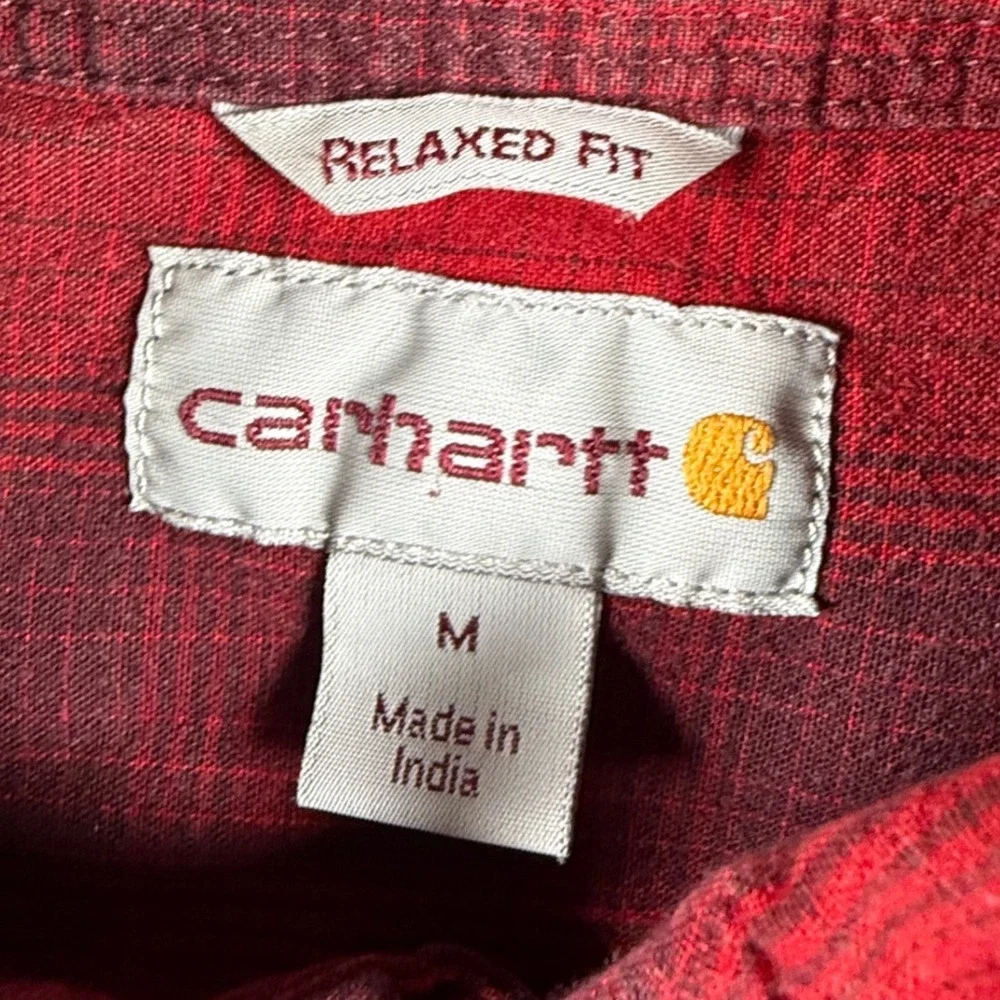 Carhartt Mens Relaxed Fit Plaid Flannel Button Down Shirt Red Black Size M 1957